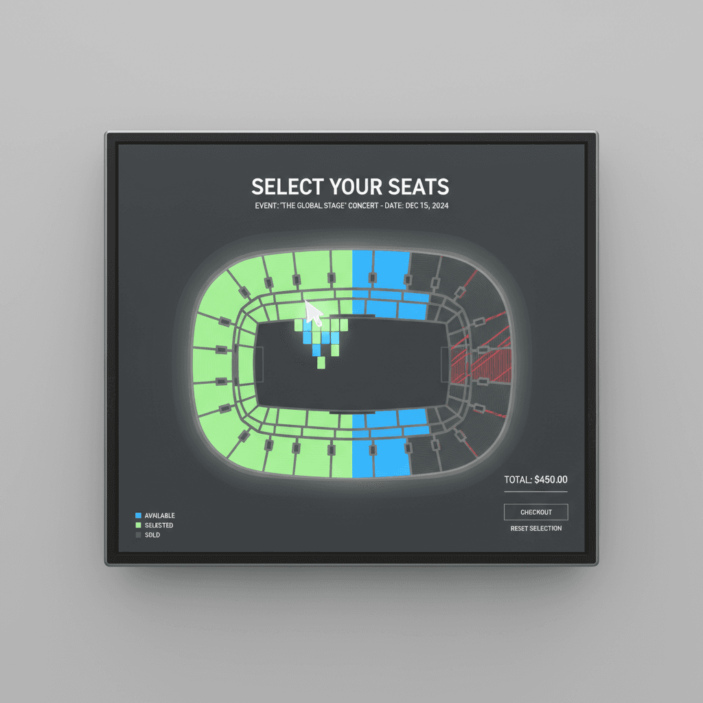 Interactive stadium seating map showing available seats