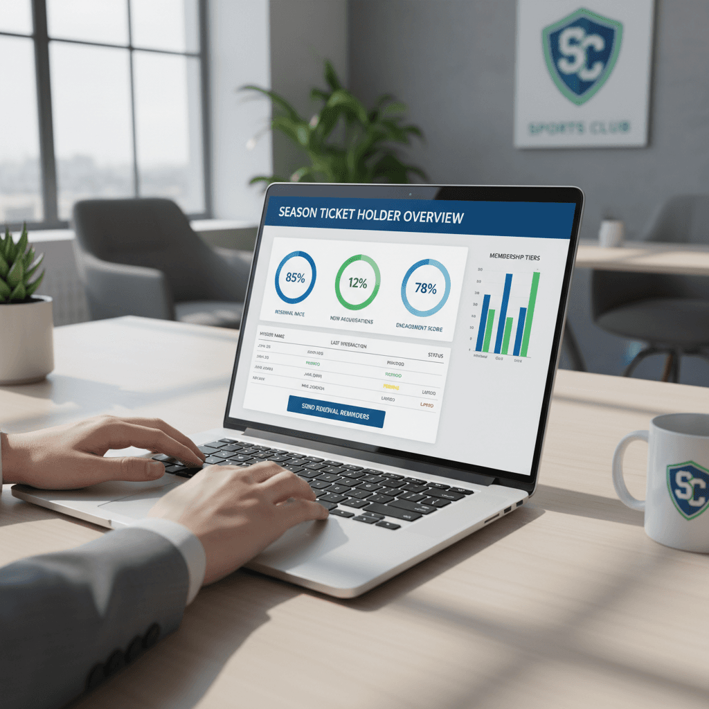 Season ticket management dashboard on laptop