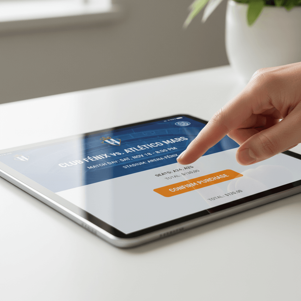 Online ticket sales interface on tablet