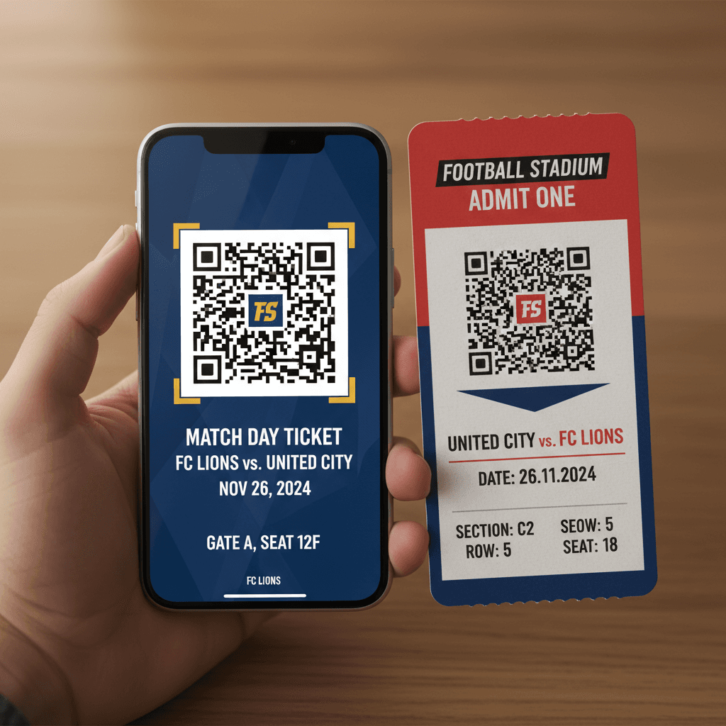 Digital smartphone ticket and printed ticket with QR codes