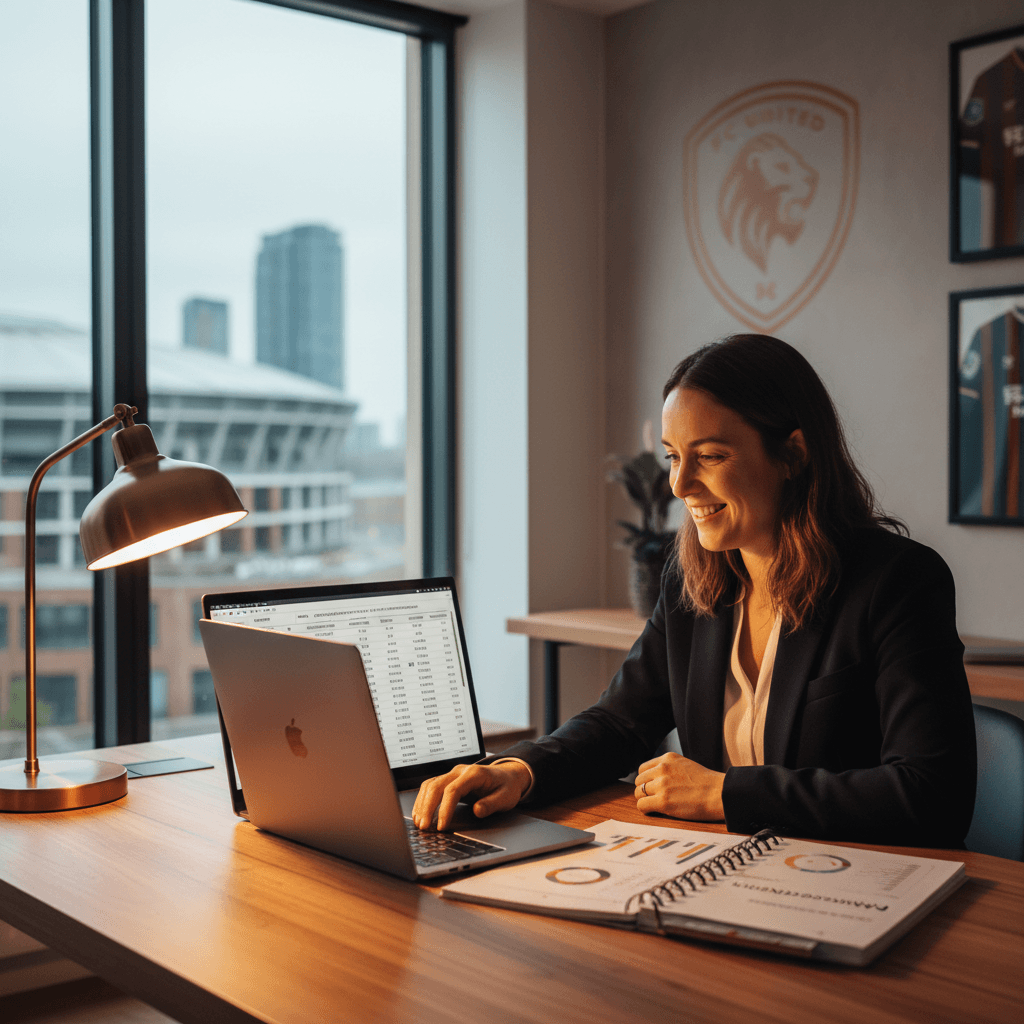 Club manager reviewing fan database and attendance insights